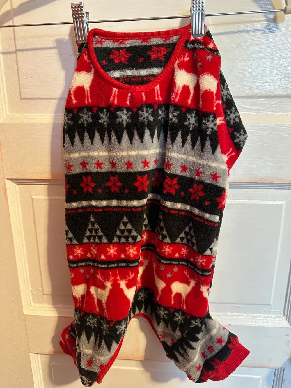 Cozy Holiday Reindeer Fleece Dog Pajamas - Red & Black